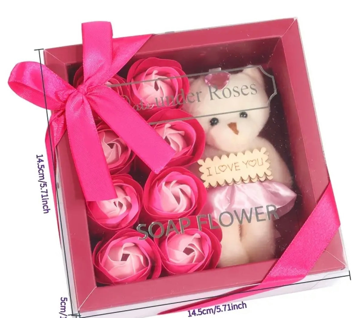 8 roses scented soap flowers with bear gift box