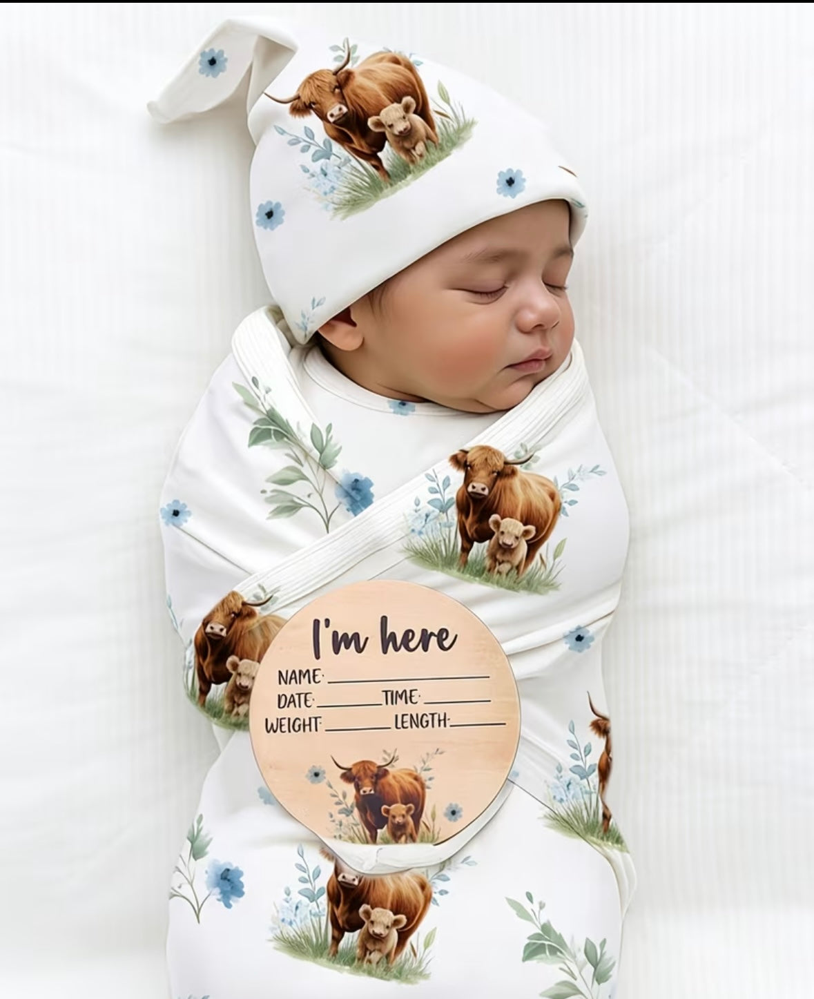 3pcs highland cow baby blanket & headband set