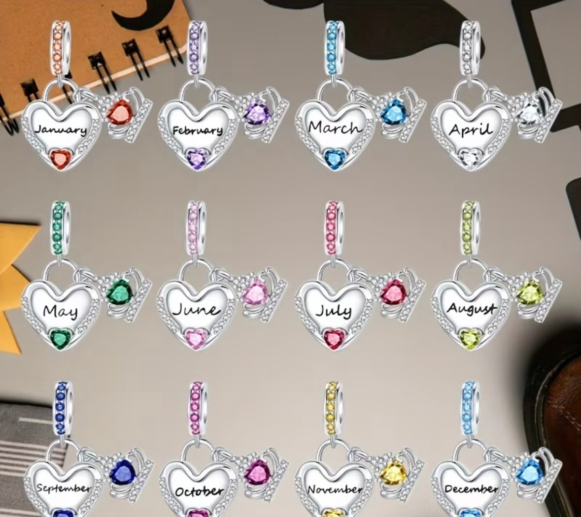 Heart shaped month and crown pendant set