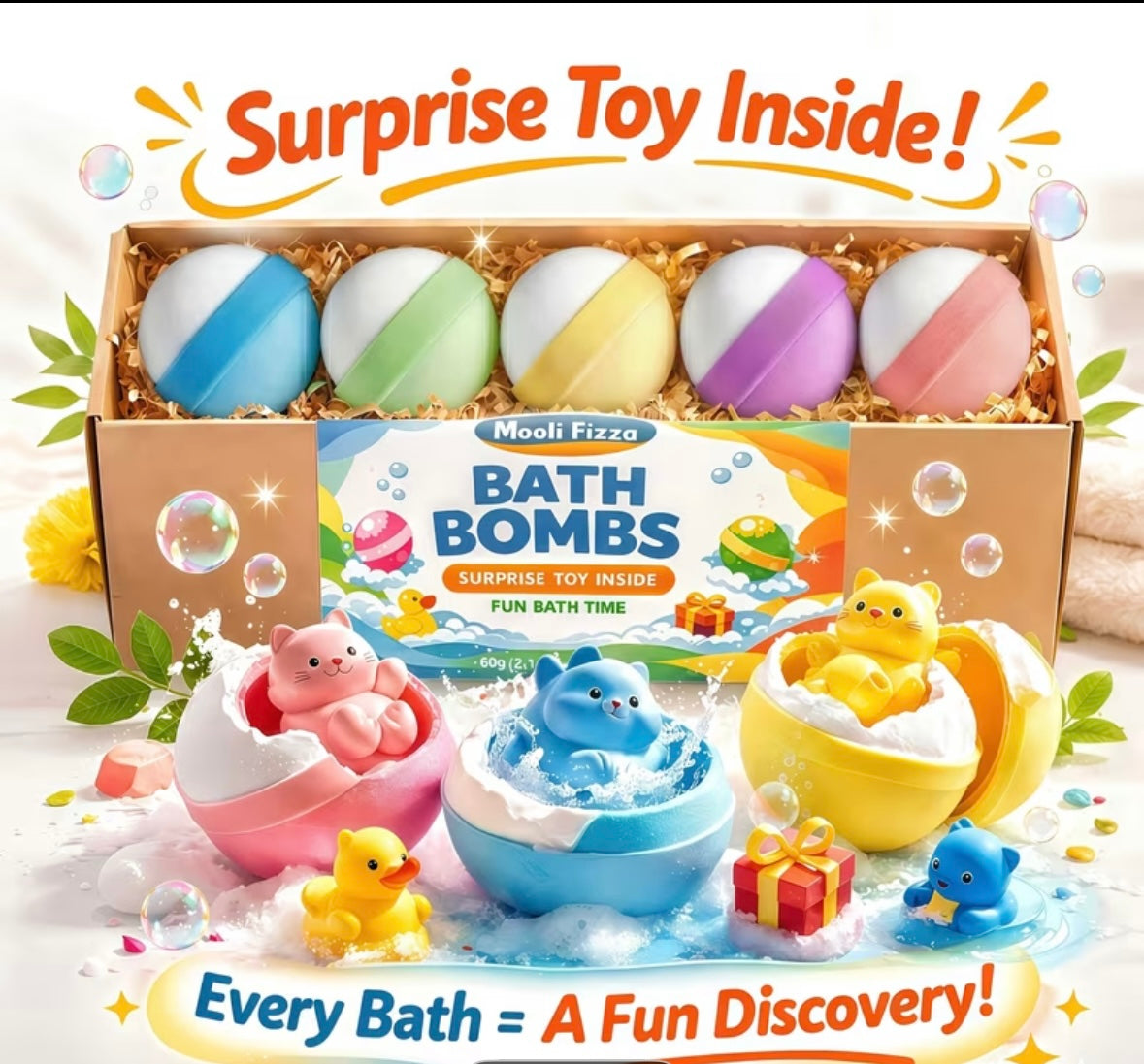 Mooli Fizza Cute Cat Hidden Toy Bathbombs