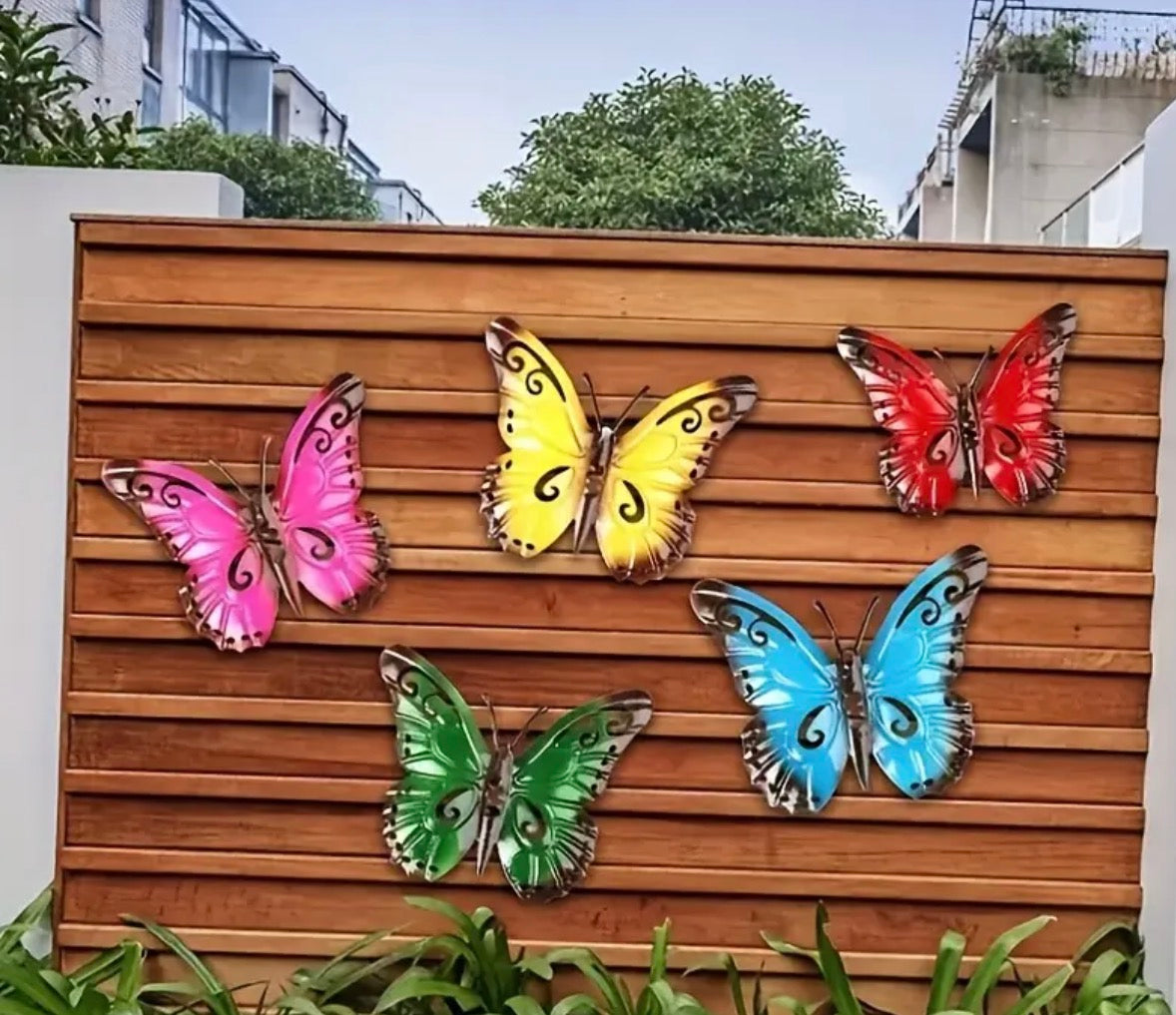 Set of 5 metal butterfly fence decor
