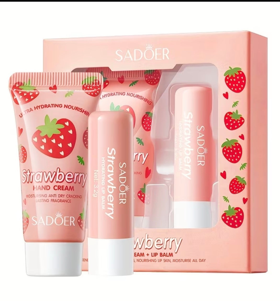 Strawberry Hand Cream & Lip Balm Set