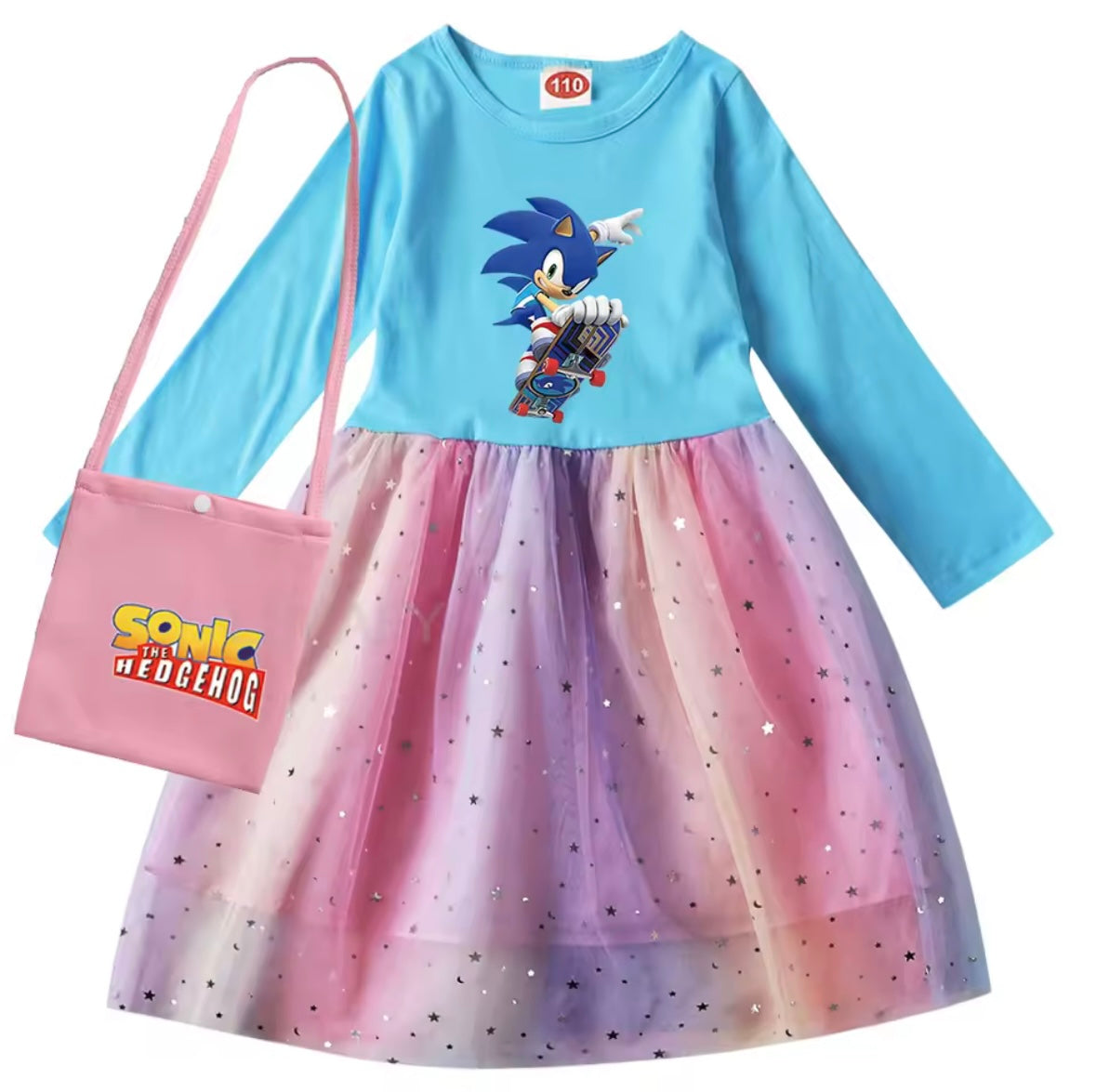 Girls long sleeve dress with sonic the hedgehog