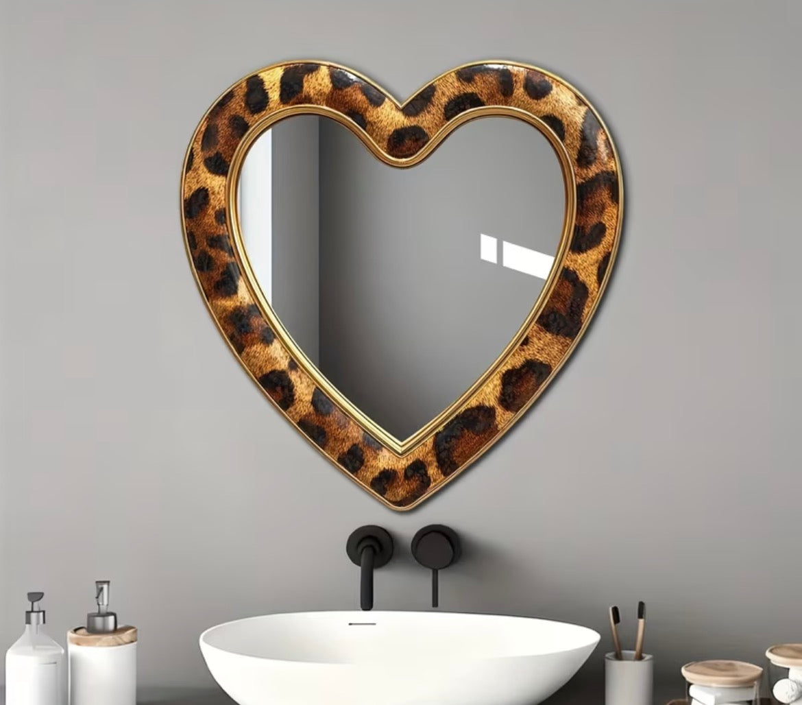 Lepord Print Heart Mirror