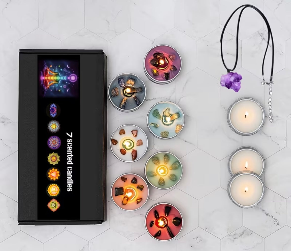 7 Scented coloured candle gift set