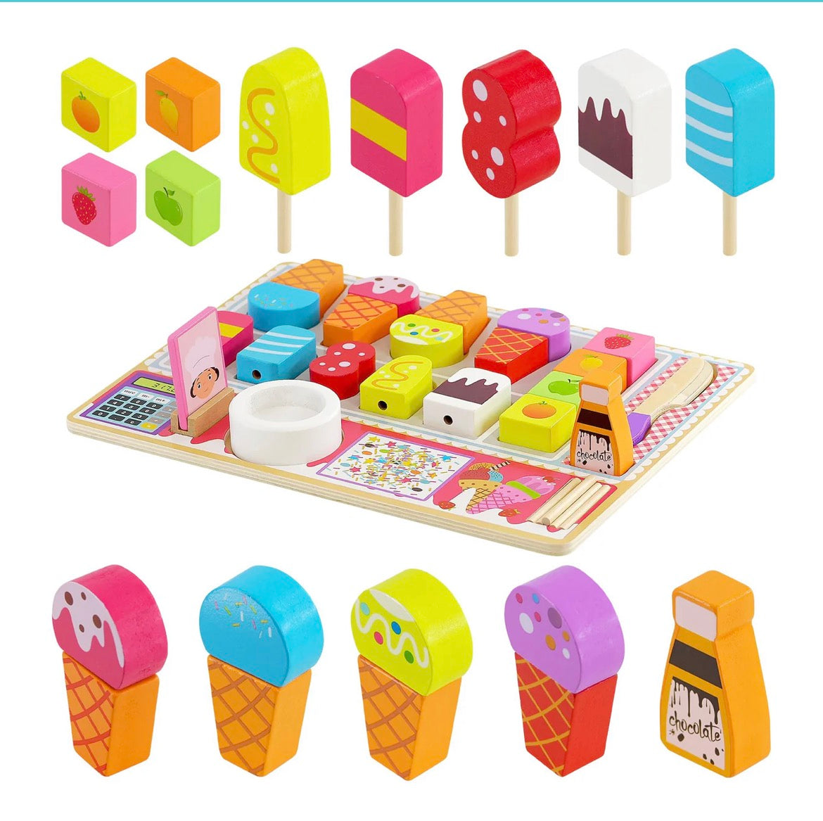 Kids Wooden Ice Cream Shop Set Role Play Toys