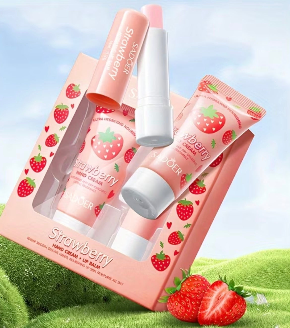 Strawberry Hand Cream & Lip Balm Set
