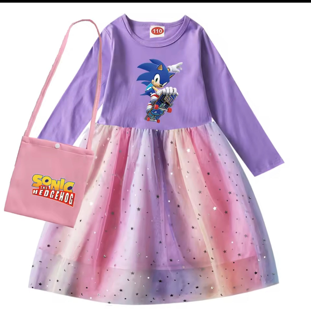 Girls long sleeve dress with sonic the hedgehog