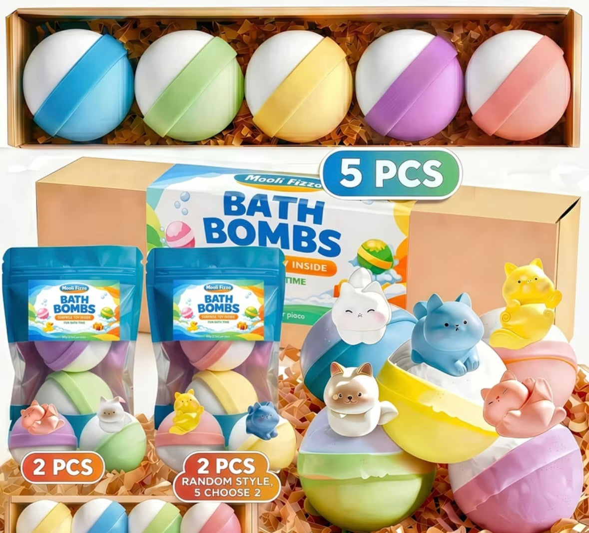 Mooli Fizza Cute Cat Hidden Toy Bathbombs