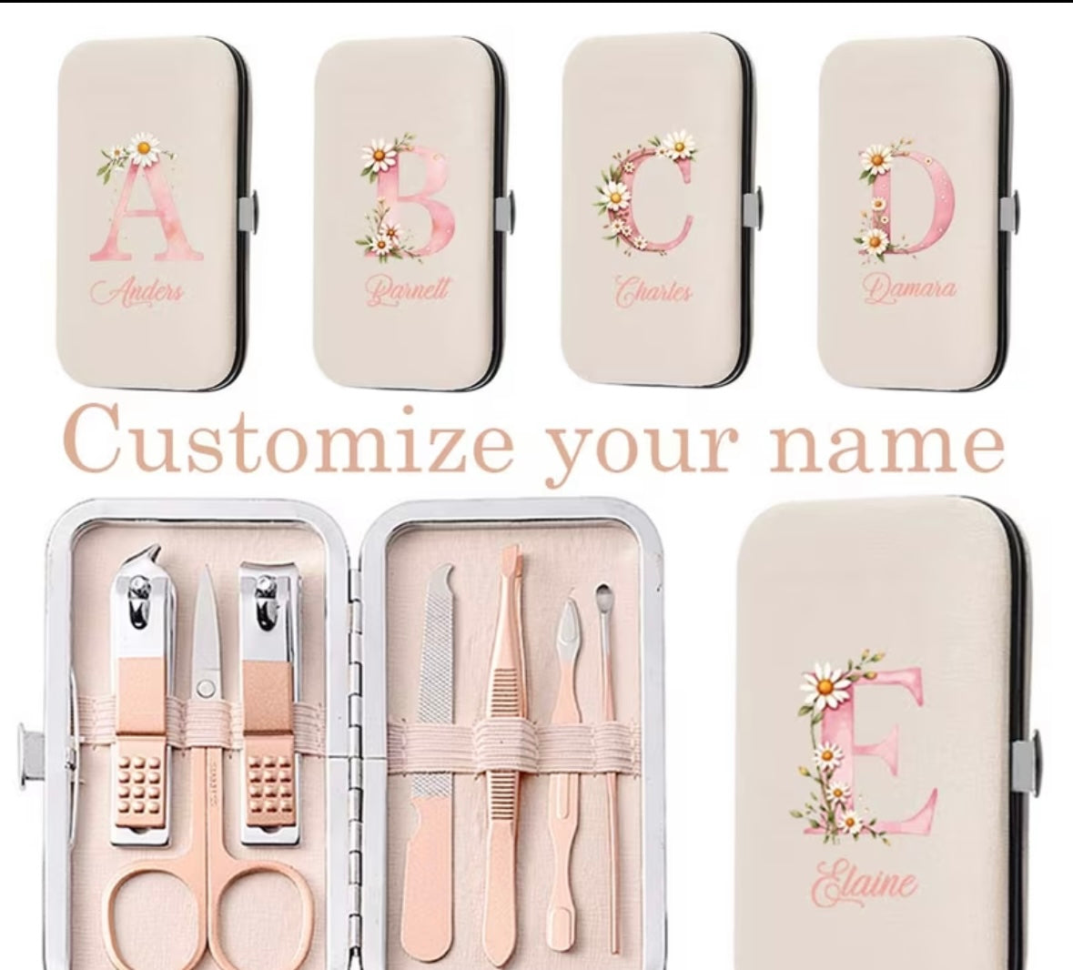 Personalised name and number/initials 7Pcs manicure set