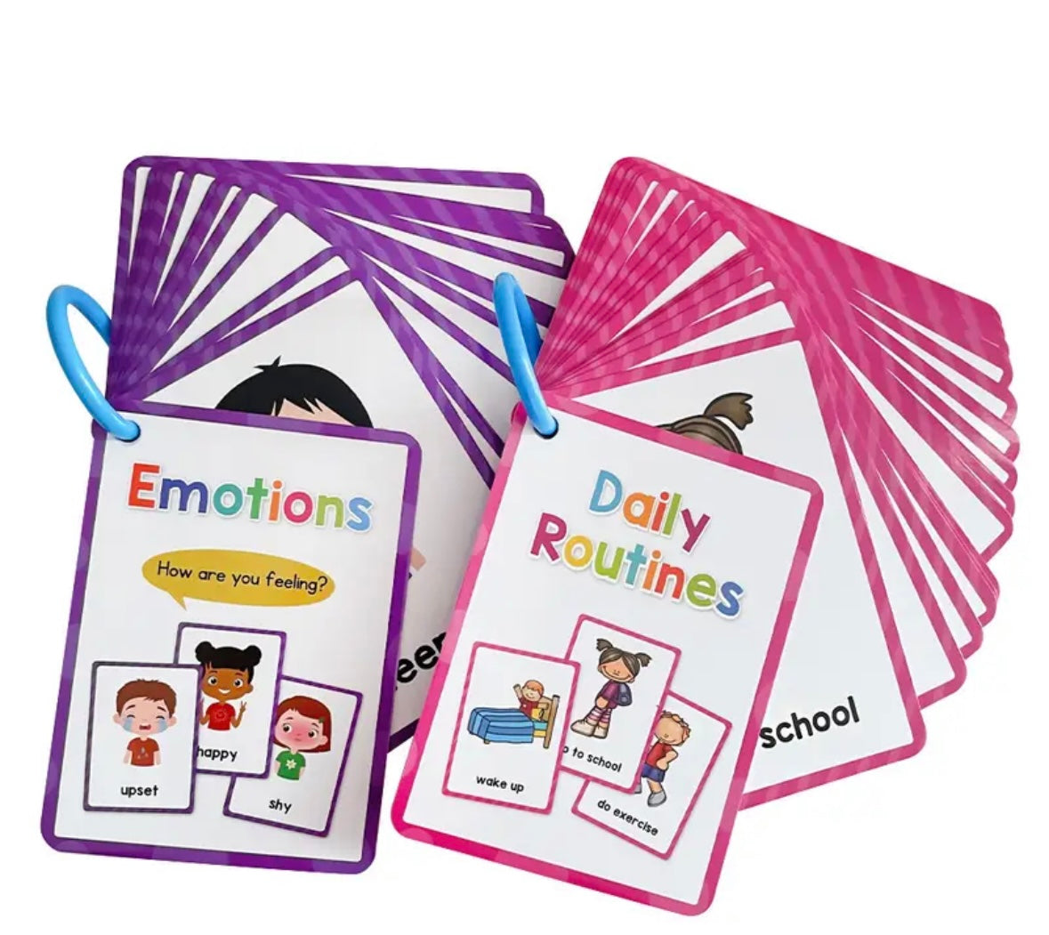 Flash cards featuring emotions and daily routines
