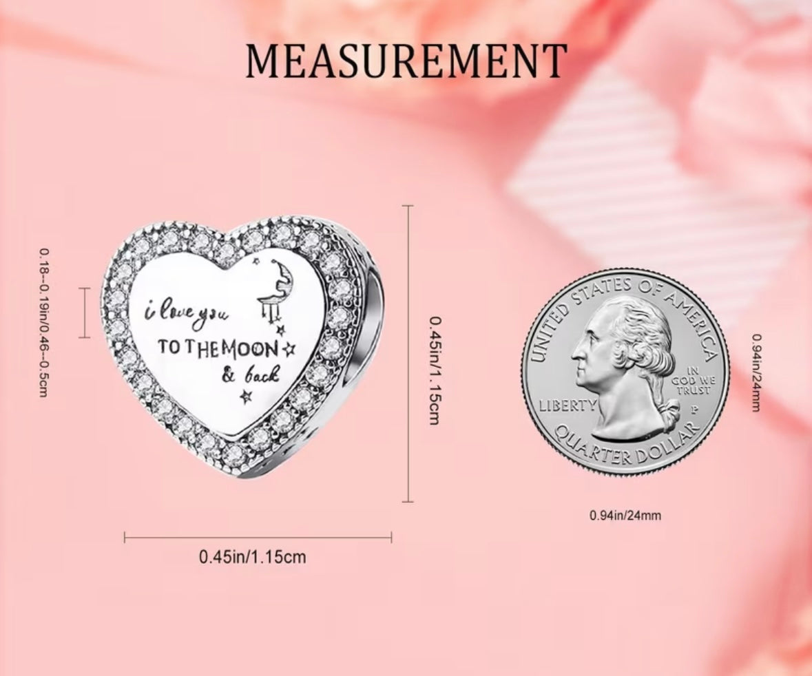 S925 Sterling Silver Love You Moon Back charm
