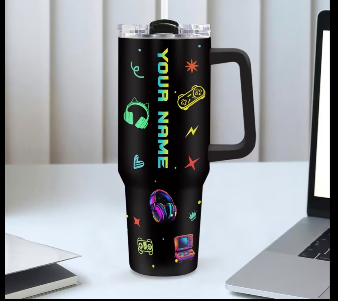Personiled Gaming 40oz Bottle With Straw