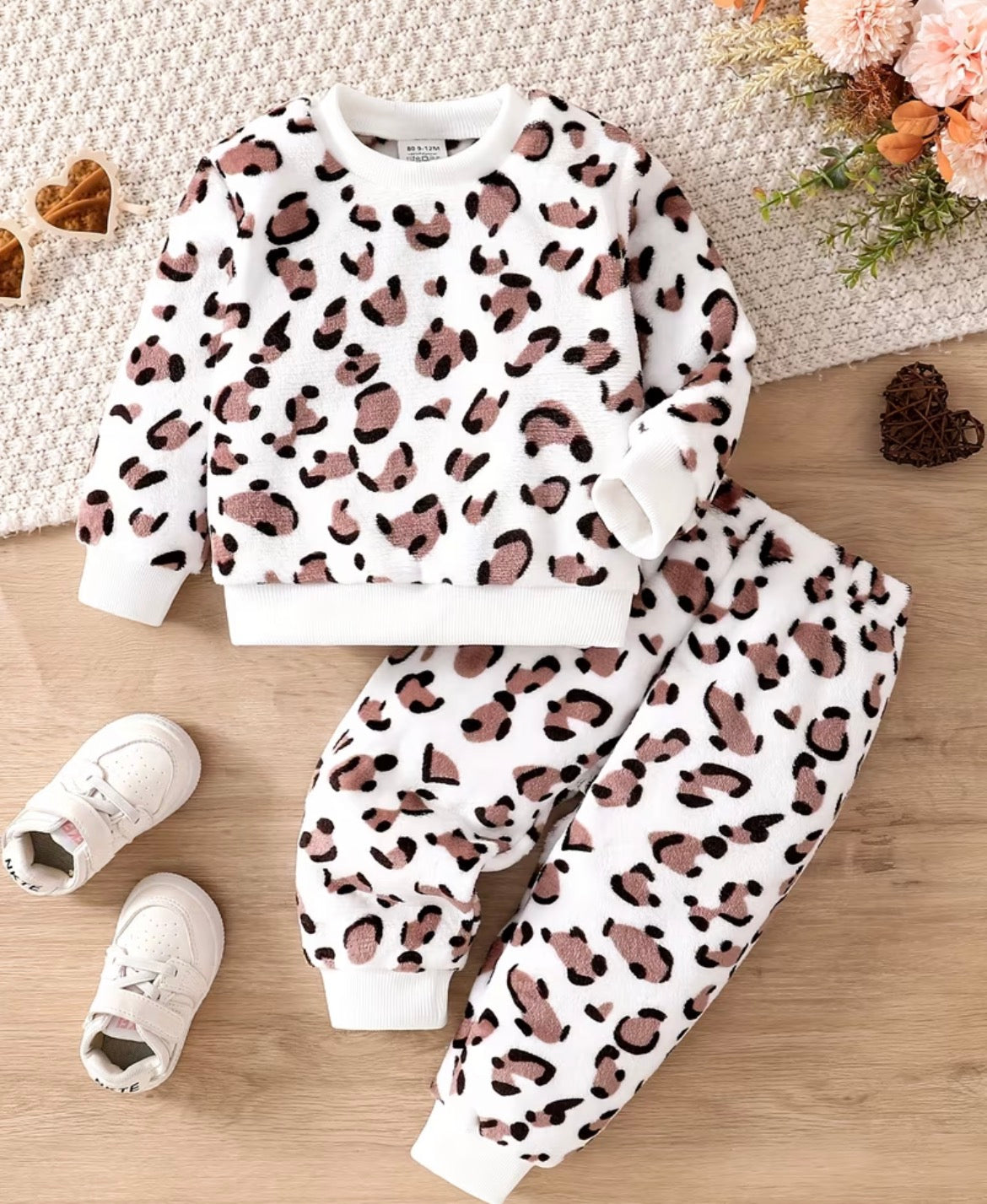 Girls leopard print fleece tracksuit