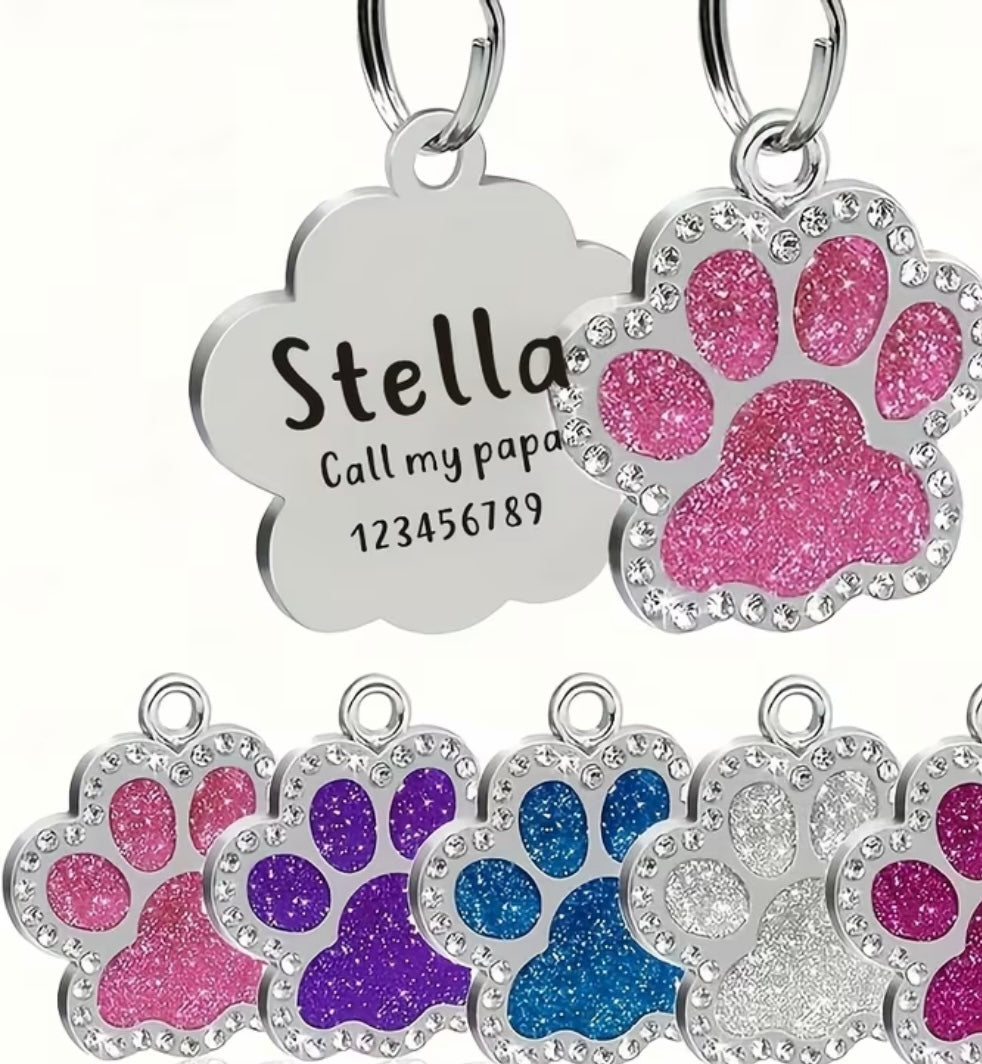 Custom Engraved Pet ID Tags with Flashing Paw Prints