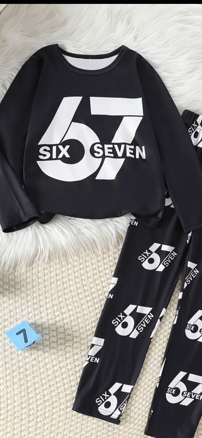 2pc Boys 67 number print pjs