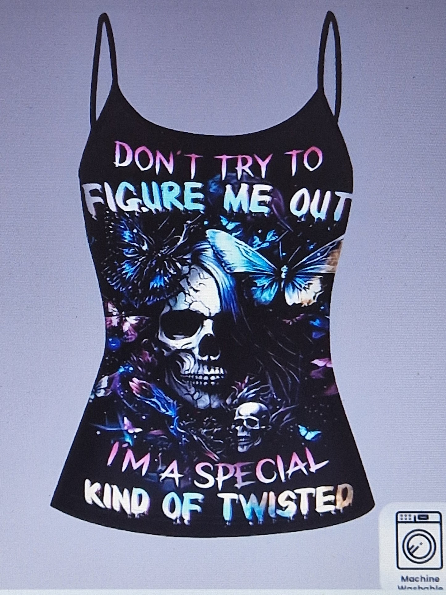 Gothic skull butterfly tank top