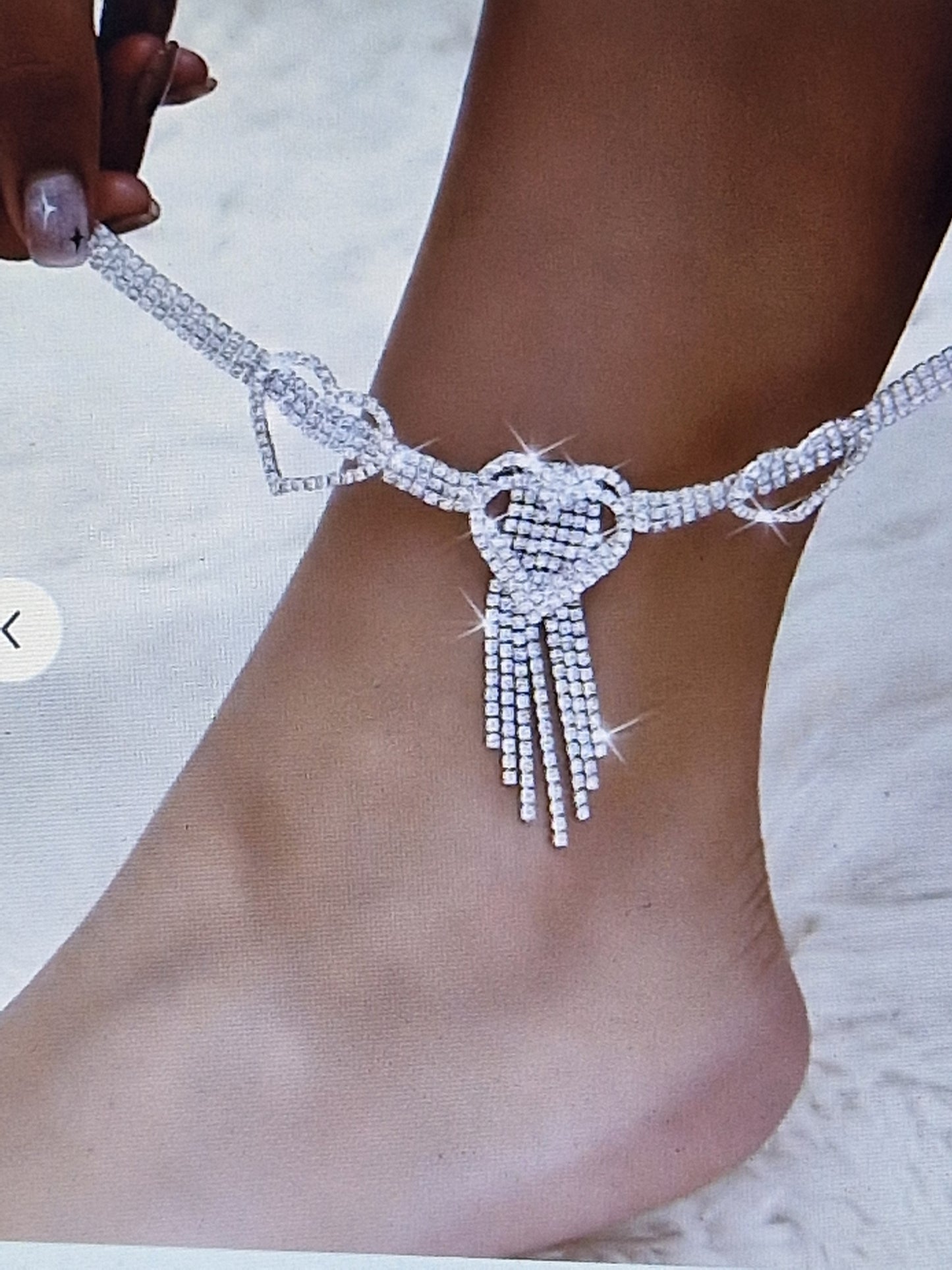 Rhinestone tassel foot chain