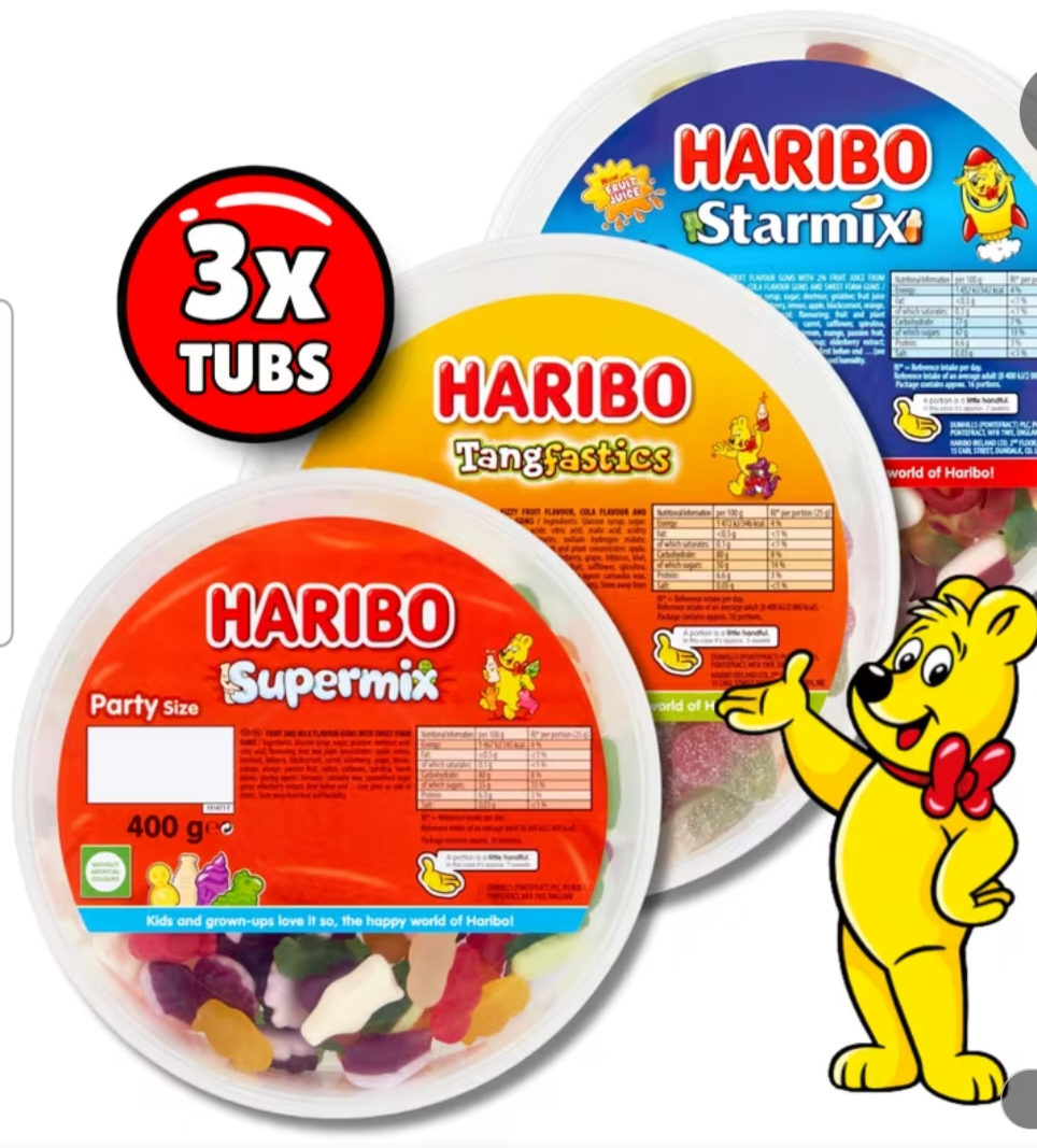 3x tubs of haribo sweets