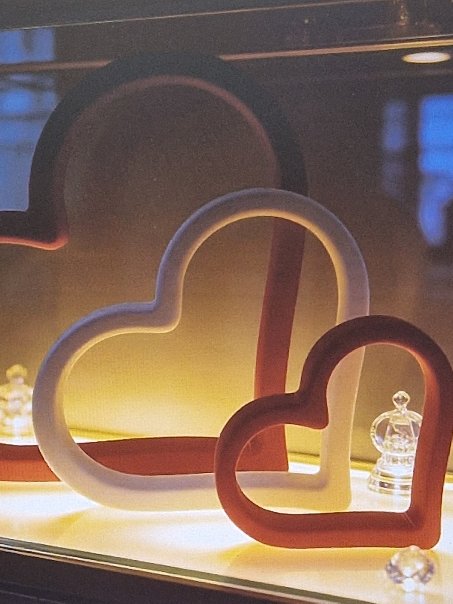 Red and white heart sculptures