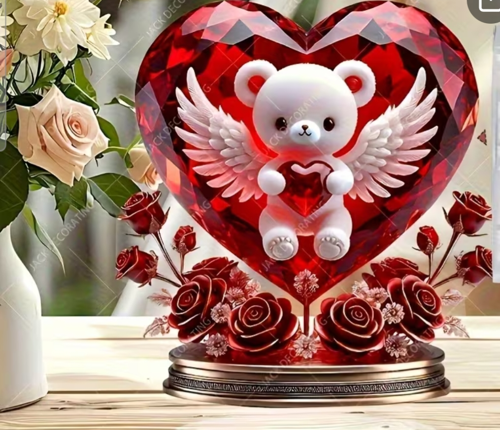 2d teddy bear heart ornament